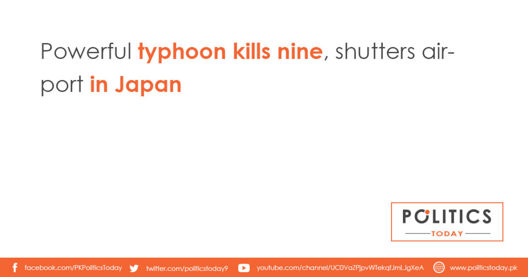 Powerful typhoon kills nine, shutters airport in Japan