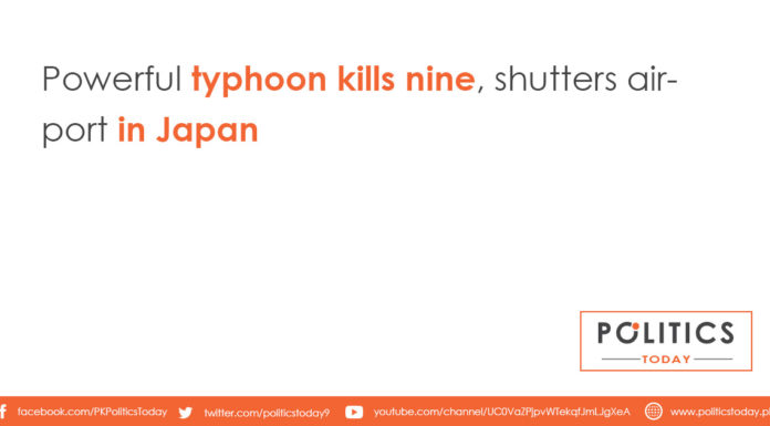 Powerful typhoon kills nine, shutters airport in Japan
