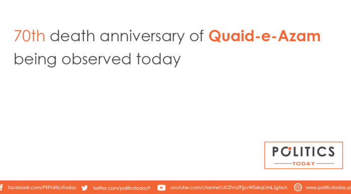 70th death anniversary of Quaid-e-Azam being observed today