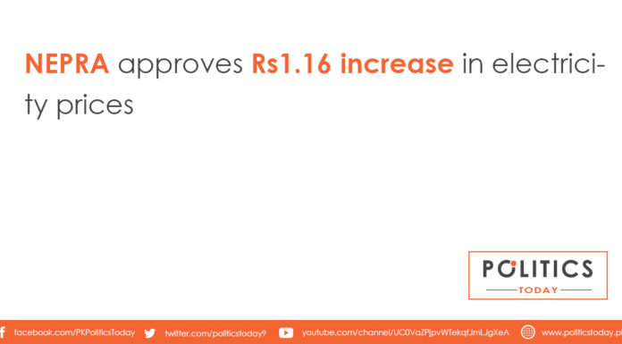 NEPRA approves Rs1.16 increase in electricity prices