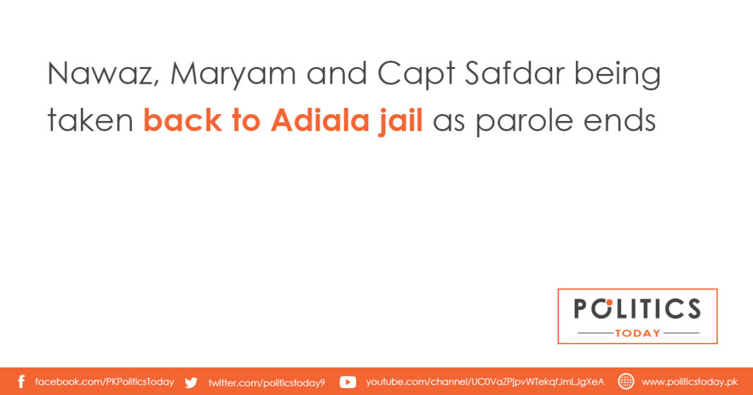 Nawaz, Maryam and Capt Safdar being taken back to Adiala jail as parole ends