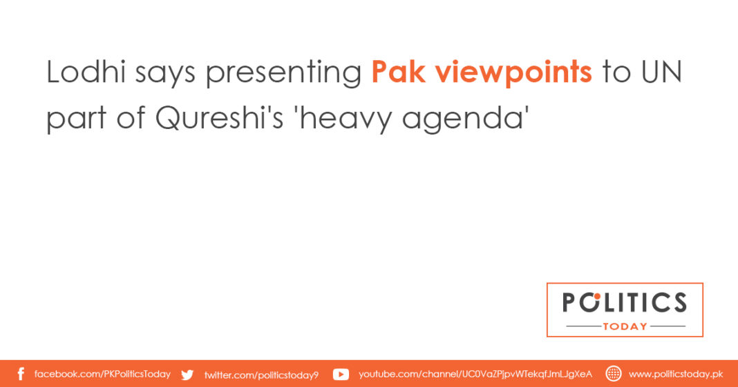 Lodhi says presenting Pak viewpoints to UN part of Qureshi's 'heavy agenda'
