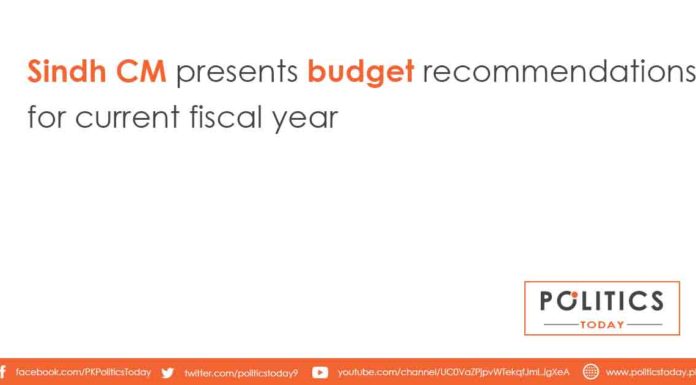 Sindh CM presents budget recommendations for current fiscal year