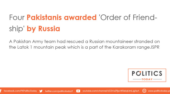 Four Pakistanis awarded by Russia