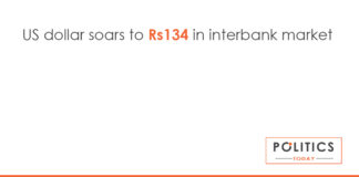 US dollar soars to Rs134 in interbank market